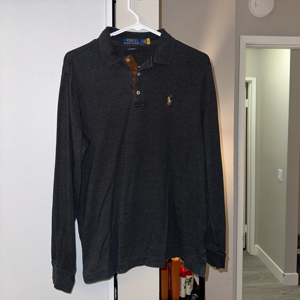 Black/Greyish Long Sleeve Polo Shirt
